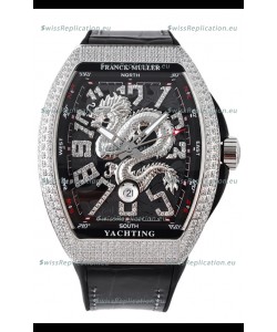 Franck Muller Vanguard Yachting Dragon V45 Black Dial in Diamonds Bezel Swiss Replica