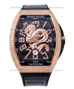 Franck Muller Vanguard Yachting Dragon V45 Black Dial in Gold Diamonds Bezel Swiss Replica