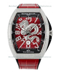 Franck Muller Vanguard Yachting Dragon V45 Red Dial in Gold Diamonds Bezel Swiss Replica
