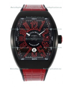 Franck Muller Vanguard in DLC Coated Casing Black Dial Swiss Replica Red Strap 