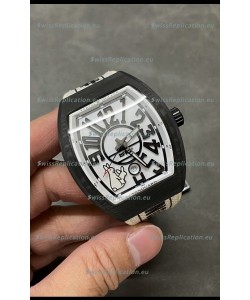 Franck Muller "Fr2nck" Vanguard Rabbit Edition Swiss Replica Watch in Black Carbon Casing 