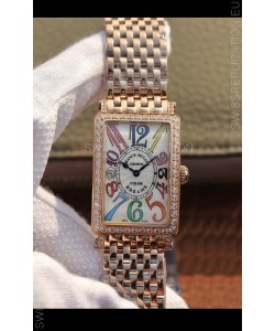 Franck Muller Long Island Pink Gold Swiss Watch in Swiss Quartz Movement Diamonds Bezel