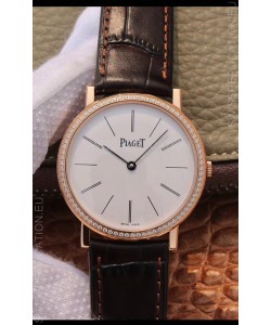 Piaget Altiplano G0A31114 1:1 Mirror Swiss Replica Watch in Rose Gold White Dial Diamonds Bezel