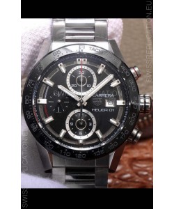 Tag Heuer Carrera Heuer 01 Swiss Replica Watch in Steel Casing Ceramic Bezel 43MM