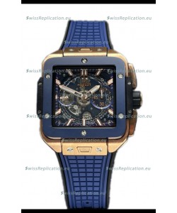 Hublot Square Bang Unico Rose Gold Blue Ceramic Chronograph Watch 1:1 Mirror Replica