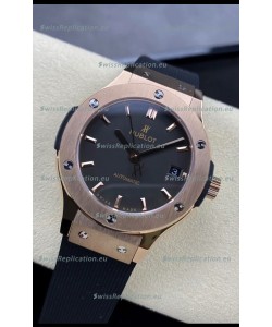 Hublot Classic Fusion 1:1 Mirror Replica Swiss Watch in Rose Gold 904L Steel Casing Black Dial 38MM