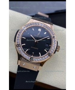 Hublot Classic Fusion 1:1 Mirror Replica Swiss Watch in Rose Gold 904L Steel Casing Black Dial 38MM