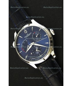 Jaeger LeCoultre Master Geographic Power Reserve Steel Case Steel Blue Dial Swiss Replica Watch 
