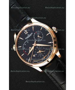 Jaeger LeCoultre Master Geographic Power Reserve Pink Gold Black Dial Swiss Replica Watch 