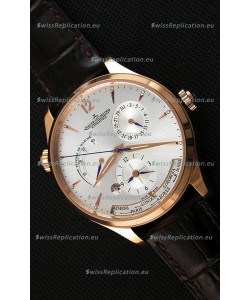 Jaeger LeCoultre Master Geographic Power Reserve Pink Gold Steel White Dial Swiss Replica Watch 