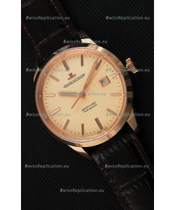 Jaeger LeCoultre Geophysic True Second Pink Gold Swiss Replica Watch Gold Dial 