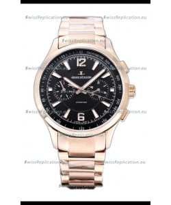 Jaeger LeCoultre Polaris Chronograph Rose Gold Casing Black Dial Swiss Replica Watch 
