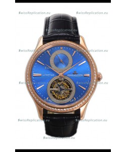 Jaeger LeCoultre Master Ultra-Thin Tourbillon Blue Dial Rose Gold Casing Watch 