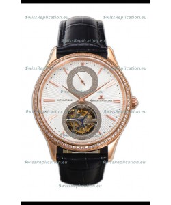 Jaeger LeCoultre Master Ultra-Thin Tourbillon White Dial Rose Gold Casing Watch 