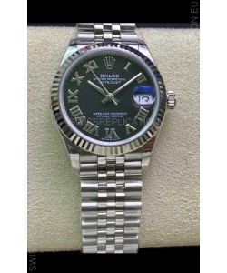 Rolex Datejust 31MM ETA-2671 Movement Swiss Replica in 904L Steel in Black Roman Dial