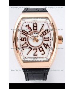 Franck Muller Vanguard Crazy Hours in Rose Gold Plating - White Dial Swiss Replica Watch 