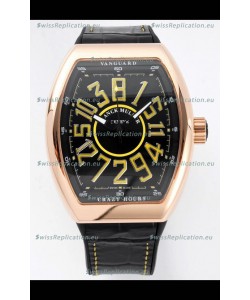 Franck Muller Vanguard Crazy Hours in Rose Gold Plating - Black Dial Swiss Replica Watch 