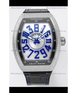 Franck Muller Vanguard Crazy Hours in Stainless Steel Diamonds - White Dial Swiss Replica Watch 
