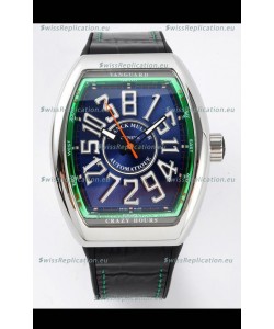 Franck Muller Vanguard Crazy Hours Steel Blue Dial Swiss Replica Watch 