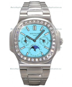 Patek Philippe Nautilus 5740 Perpetual Calendar White Gold Tiffany Dial Diamonds Bezel Swiss Replica Watch 