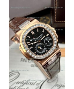 Patek Philippe Nautilus 5712R 1:1 Quality Swiss Replica Watch in Black Dial Brown Strap