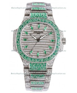 Patek Philippe Nautilus 7118R 35MM 1:1 Green Diamonds Paved Watch in Steel Casing 