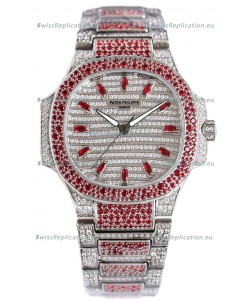 Patek Philippe Nautilus 7118R 35MM 1:1 Red Diamonds Paved Watch in Steel Casing 