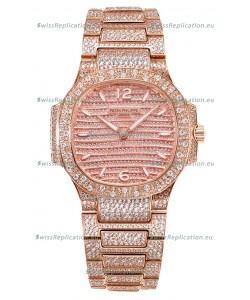Patek Philippe Nautilus 7118R 35MM 1:1 Diamonds Paved Watch in Rose Gold Casing