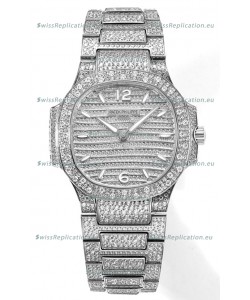 Patek Philippe Nautilus 7118R 35MM 1:1 Diamonds Paved Watch in Steel Casing 