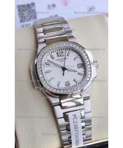 Patek Philippe Nautilus 7010/1G-011 32MM 1:1 Mirror Replica - Genuine Diamonds on Bezel 