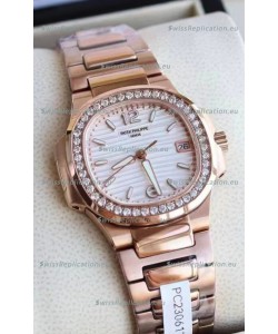 Patek Philippe Nautilus 7010/1GR-011 32MM 1:1 Mirror Replica - Genuine Diamonds on Bezel 