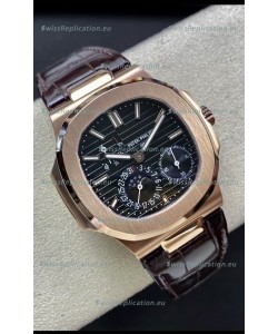 Patek Philippe Nautilus 5712/R 1:1 Quality Swiss Replica Watch in Brown Dial Leather Strap