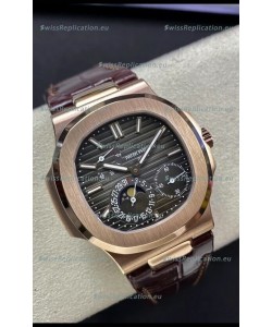 Patek Philippe Nautilus 5712/R 1:1 Quality Swiss Replica Watch in Brown Dial Leather Strap