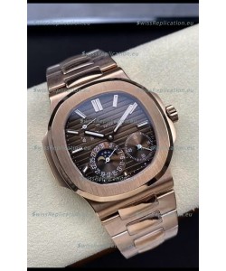 Patek Philippe Nautilus 5712/R 1:1 Quality Swiss Replica Watch in Brown Dial Rose Gold Strap