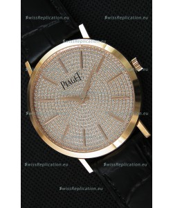 Piaget Altiplano G0A36128 Paved Diam Dial Swiss Quartz Replica Watch in Pink Gold Case