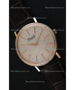 Piaget Altiplano G0A36128 Paved Diam Dial Swiss Quartz Replica Watch in Pink Gold Case