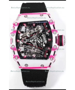 Richard Mille RM38-02 White/Pink Carbon Bubba Watson Black Nylon Tourbillon Movement 1:1 Mirror Replica