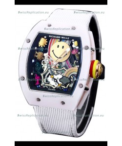Richard Mille RM088 Smiley Tourbillon White Ceramic Casing Nylon Strap Replica Watch 
