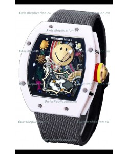 Richard Mille RM088 Smiley Tourbillon White Ceramic Casing Grey Nylon Strap Replica Watch 
