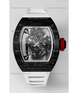 Richard Mille RM055 Black Carbon Casing White Rubber 1:1 Superclone Genuine Tourbillon Watch 