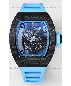 Richard Mille RM055 Black Carbon Casing Blue Rubber 1:1 Superclone Genuine Tourbillon Watch 