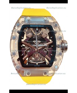 Richard Mille RM047 Samurai Genuine Tourbillon Watch Yellow Strap in Sapphires Casing 