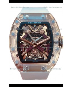 Richard Mille RM047 Samurai Genuine Tourbillon Watch White Strap in Sapphires Casing