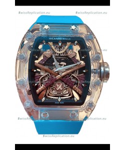 Richard Mille RM047 Samurai Genuine Tourbillon Watch in Sapphires Casing Blue Strap