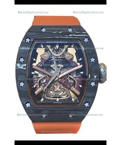 Richard Mille RM047 Samurai Genuine Tourbillon Watch in Carbon Casing Orange Strap