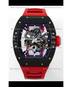 Richard Mille RM055 Black Carbon Casing Red Rubber Strap 1:1 Superclone Genuine Tourbillon Watch 