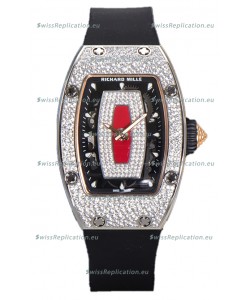 Richard Mille RM007 Diamonds Paved Red Dial 904L Steel Superclone Swiss Watch