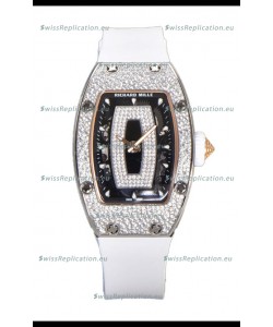 Richard Mille RM007 Diamonds Paved White Strap 904L Steel Superclone Swiss Watch