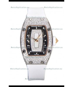 Richard Mille RM007 Diamonds Paved White Strap & Dial 904L Steel Superclone Swiss Watch