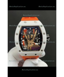 Richard Mille RM66 Flying Genuine Tourbillon White Ceramic Orange Strap Superclone Replica Watch 